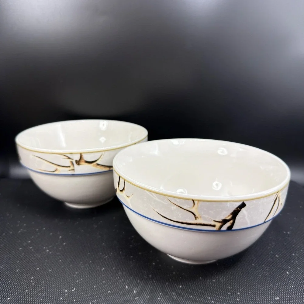 JQ Outdoors Rivers Edge Products Antler Ceramic Bowls Set of 2 Cabin Lodge Decor